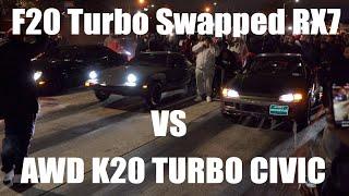 F20c Turbo Honda Swapped RX7 vs AWD K20 Turbo Civic Hatch