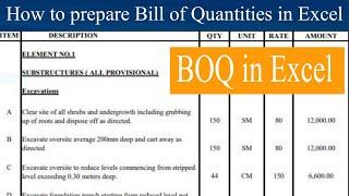 How to prepare a Bill of Quantities in Excel | Hindi