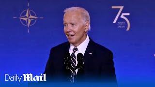 'I realised I was talking to your wife': Biden almost makes disastrous slip-up during NATO speech