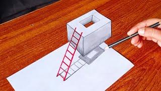 simple 3d easy drawing stairs on paper - How to draw 3d art on paper / optical illusions drawings 3d