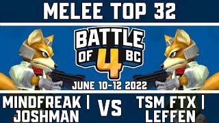 MindFreak | Joshman vs TSM FTX | Leffen - Melee Singles Top 32 - Battle of BC 4