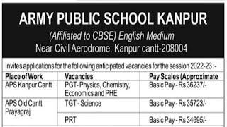 Army Public School Kanpur Recruitment 2022 APS Cantt School