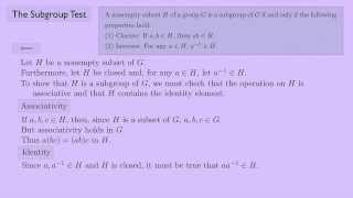 (Abstract Algebra 1) The Subgroup Test