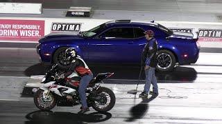 Hellcat Redeye vs BMW 1000RR and Ducati,Hellcat and Camaro SS vs Yamaha R6,Cars vs Motorbikes racing