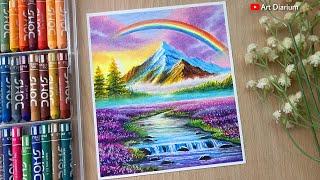 Rainbow River Nature Scenery with Oil Pastels: Step-by-Step Tutorial