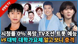 【성창힐】시청률 0%로 추락한 TV조선 트로트 예능, 약빨 다했나? vs ‘대학가요제’는 대박, 이유는? 임영웅 이찬원...