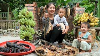 Harvest giant bananas and dried fish - bring them to the market to sell - cook with your children