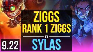 ZIGGS vs SYLAS (MID) | Rank 1 Ziggs, KDA 5/1/7, 500+ games | Korea Grandmaster | v9.22