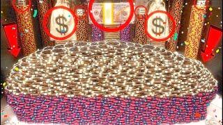 WORLD’S BIGGEST POKER CHIP MOUNTAIN CRASH! HIGH RISK COIN PUSHER $100 MILLION BUY IN! (RECORD WIN)