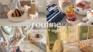 morning + night routine ️ realistic and productive, skincare routine, aesthetic sunsets, studying