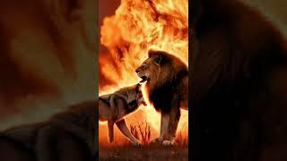 Wolf fire vs lion fire fighte background forest fire