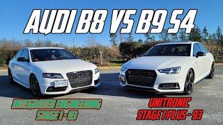 Audi B8 VS B9 S4 1/4 Mile Comparison (Integrated Engineering Stage 1 VS Unitronic Stage 1+)