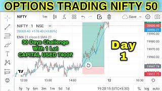 Nifty 50 Options trading 30 days challenge with 1 lot @techytornado Day 1 Trading pshycology