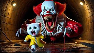 Brave Kitten fights with Spooky Clown #cat #ai #catlover #catvideos #cutecat #aicat