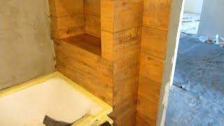 Часть-9 Как плиткой Cerrad Floor можно красиво обойти инсталляцию и  нишу с полками  в ванной