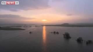 Beautiful Sunset Near Flooded Village Of Muchelney