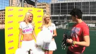 Reverse binocular football for FHM.com/VIVA with Sophie Reade, Rhian Sugden and Matt Tissier!