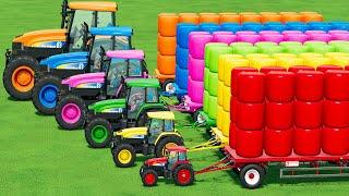 Transporter with Colors! TRANSPORTING & BALING GRASS BALE with MINI TO BIG New HOLLAND TRACTORS!