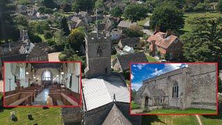 The parish church of St Laurence, Combe, Oxfordshire, Drone footage and a look inside and around.