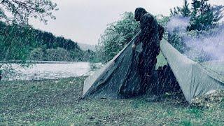 Solo Camping • Camping in Real Heavy Rain, Rainstorm Thunderstorm • Relaxing Sound of Rain -ASMR