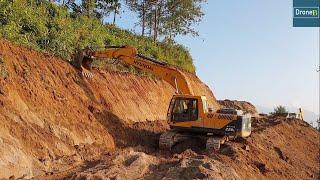 Final Touch for a Hilly Slope-Hyundai Excavator-Hilly Road Construction