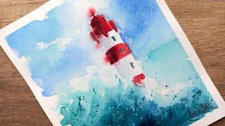 Watercolor sketch. How to draw a lighthouse in watercolor.