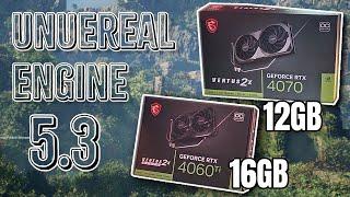 RTX 4070 vs RTX 4060ti 16GB Unreal Engine 5.3 Benchmark Viewport + 4K DLSS Render