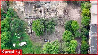 Russian base is hit in Avdeyevka - Drone footage shows destroyed building and fleeing Russians