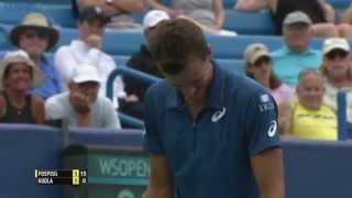 Vasek Pospisil can't stop laughing on court