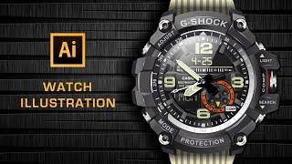 Illustrator Tutorial: Realistic Vector sports watch illustration # Speed Art