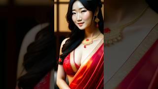 Japanese Anri Okita Transparent Red Saree️ | AI Generated