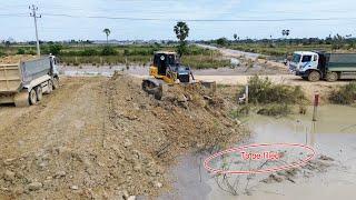 What a powerful bulldozer SHANTUI DH17-C3 with technique skill operator filling dirt over water