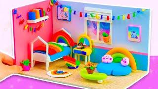 Build Rainbow Miniature House so Cute from Polymer Clay and Cardboard  Diy Miniature Clay House