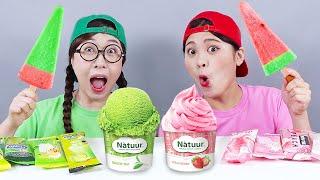 Red Ice Cream VS Green Ice Cream Challenge DONA