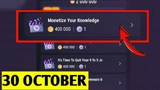 Monetize Your Knowledge Tapswap Video Code | 30 October tapswap Youtube Video Code