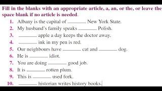 English Grammar | Article Exercise  for Class 9, 10, 11, 12