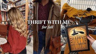 thrift w/ me for FALL   autumn outfit inspo, fall thrift haul & spooky season decor on a budget!