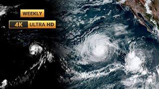 Timelapse of Hurricanes Gilma & Hone NOAA Satellite Images with Hawaii August 2024