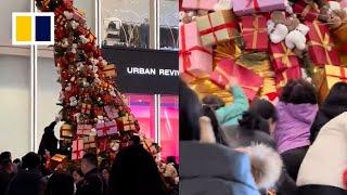 Shoppers in China rush to take ‘presents’ from Christmas tree