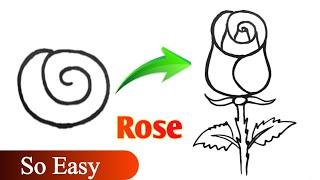 Rose drawing for beginners | Simple rose drawing tutorial for kids