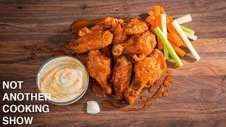 CRISPY OVEN BAKED BUFFALO CHICKEN WINGS WITH HOMEMADE BLUE CHEESE DRESSING