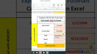 Age Calculation in EXCEL #shorts