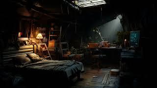 Post-Apocalyptic Shelter w Rain Ambient. Sci-Fi Ambiance for Sleep, Study, Relaxation