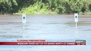 Missouri River out of its banks north of Omaha metro