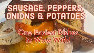 Sausage, Peppers, Onions, & Potatoes on a Sheet Pan - 1 pan, 1 bowl, 1 cutting board - SO Amazing!