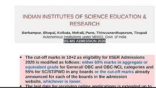 IISER ADMISSION -2020