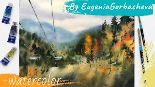 Watercolor Painting Real time process | Cableway, Sochi | I paint with watercolors