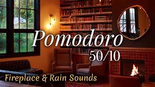 50 MINUTE TIMER | COZY LIVING ROOM AMBIENCE, FIREPLACE & RAIN SOUNDS | POMODORO 50/10 STUDY SESSION