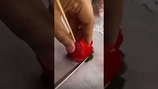 Kitchen tips strawberry rose  Amazing idea #motivation #shortsvideo #video #kitchen #food #viral ￼