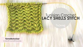 Tunisian crochet LACY SHELLS stitch I How to crochet I Stitch Tutorial I Return pass stitch